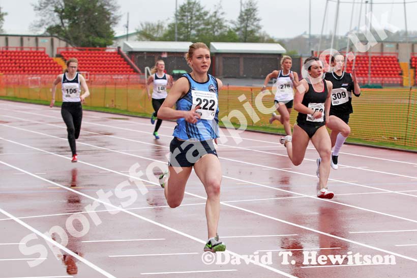 France Slater (Oaklands College) wins the 100 metres, British College Championships, Gateshead International Stadium.